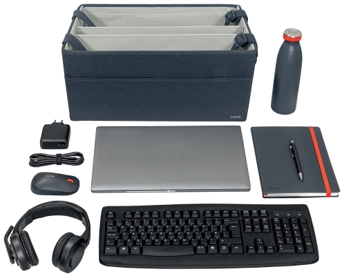 Geanta Leitz, material textil, pliabila, separatoare, capac, gri-carbune